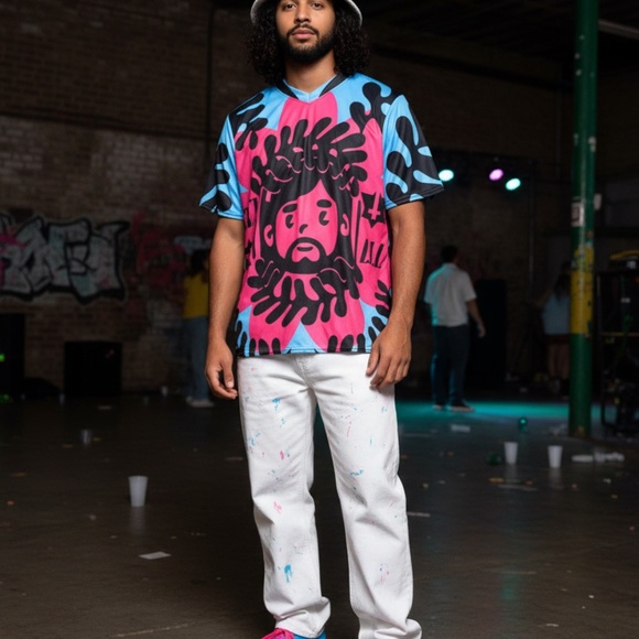 Gloomy Rainbows Art Jersey Tee Pink Blue Regular Fit - Picture 2 of 8